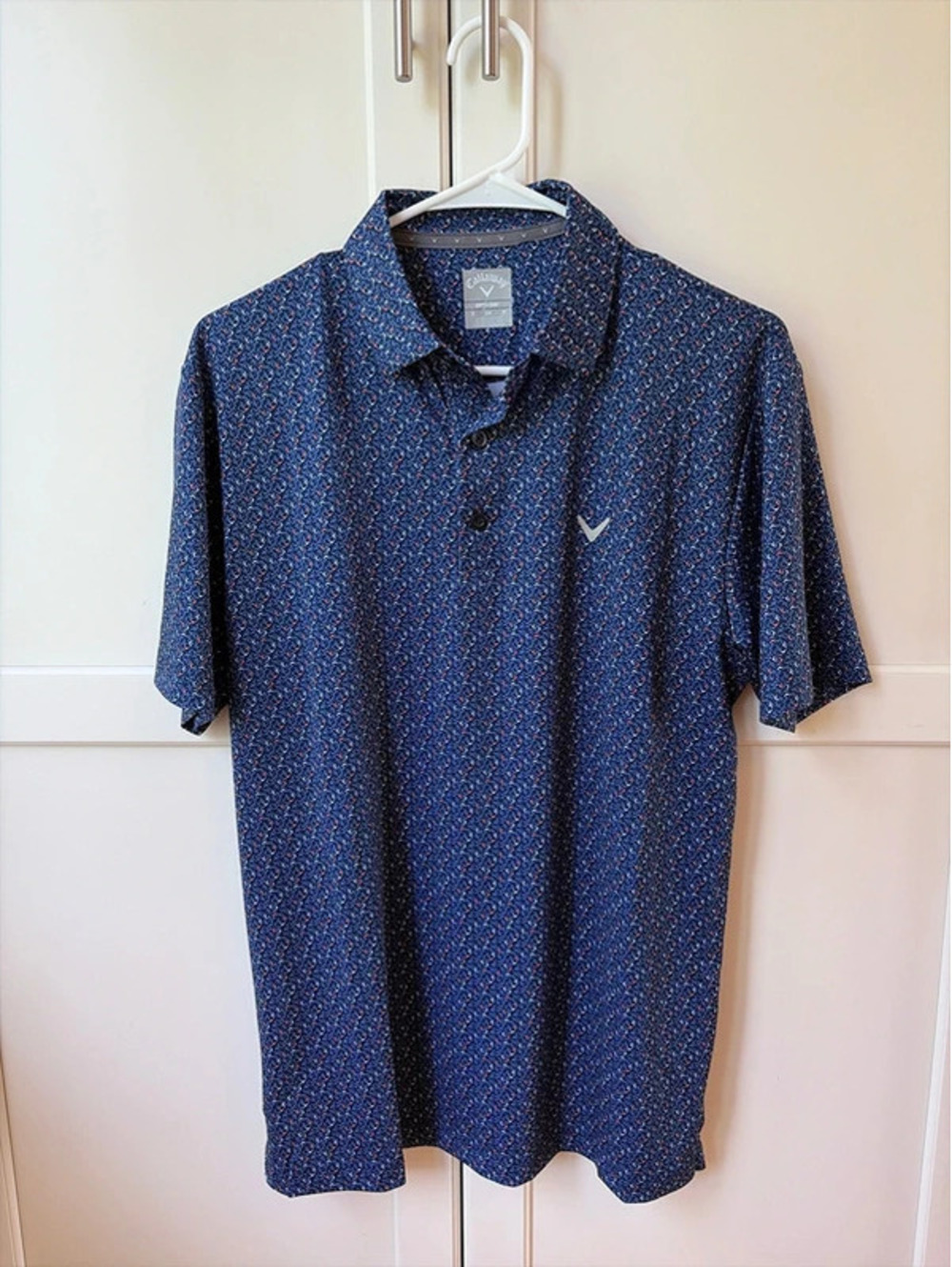 Callaway Opti-Dri Men’s Golf Polo Small Navy Orange Geometric Print NWOT